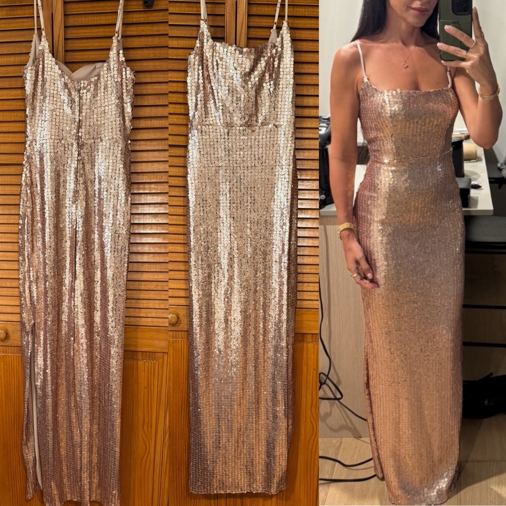 Glamorous Strapless Sequin Dress - Rose Gold